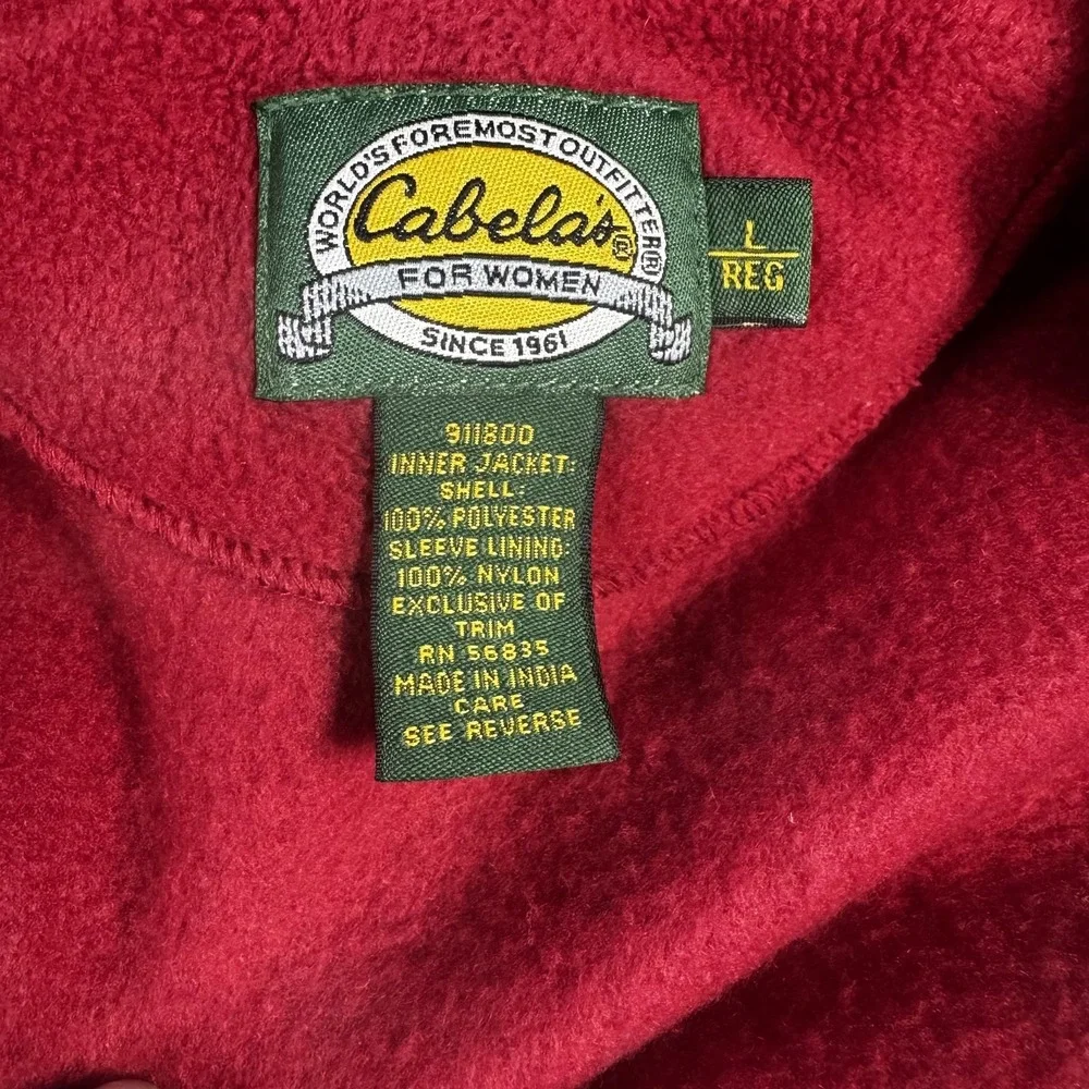 Cabela's Large Waterproof Hooded 3-in-1 Parka Jacket Red Fleece Lined Coat